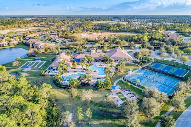 bird's eye view featuring a water view