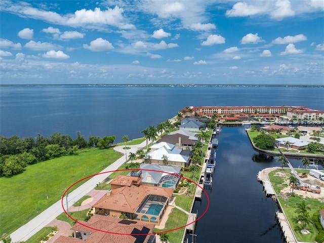 aerial view with a water view