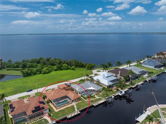 aerial view with a water view