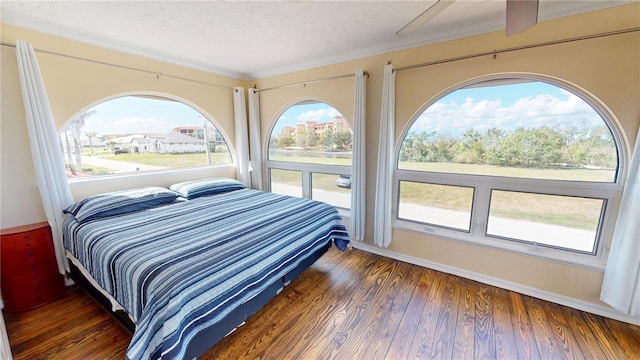 bedroom with dark hardwood / wood-style floors