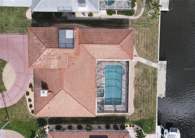 aerial view with a water view