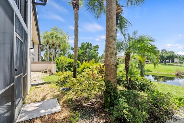 view of yard with a water view