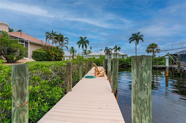 view of dock featuring a water view