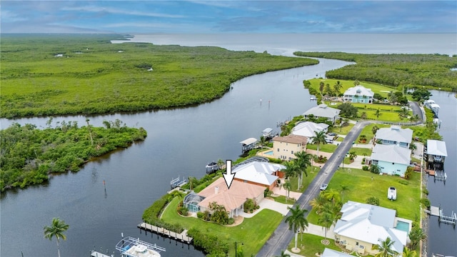 aerial view with a water view