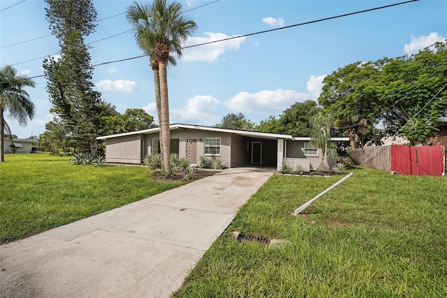 1642 Banyan Dr, Venice, FL 34293 - mid-century home featuring an attached carport, driveway, fence, and a front yard