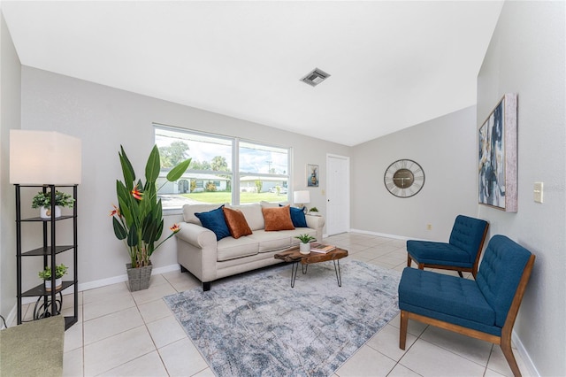 living room with light tile patterned flooring