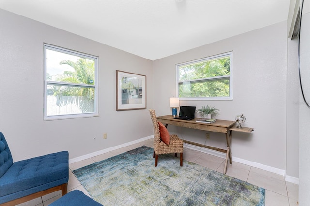 tiled office space with a wealth of natural light