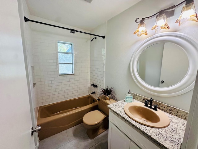 bathroom with toilet, tile patterned flooring, bathtub / shower combination, and vanity