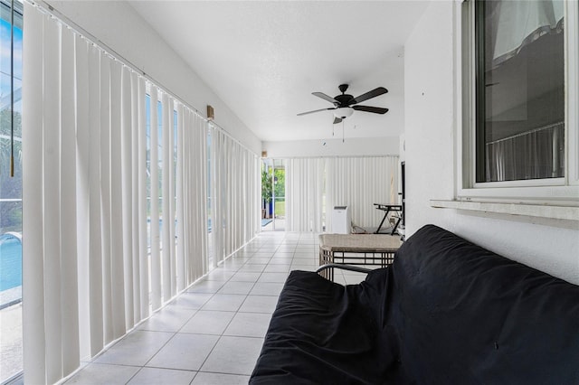 interior space featuring ceiling fan