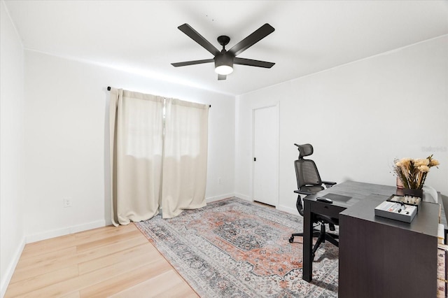 office area featuring hardwood / wood-style flooring and ceiling fan