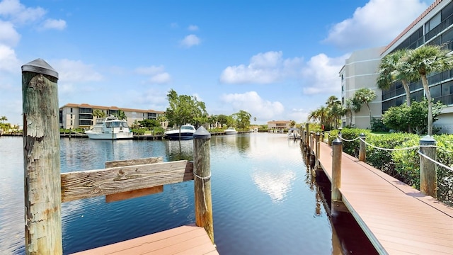 view of dock with a water view