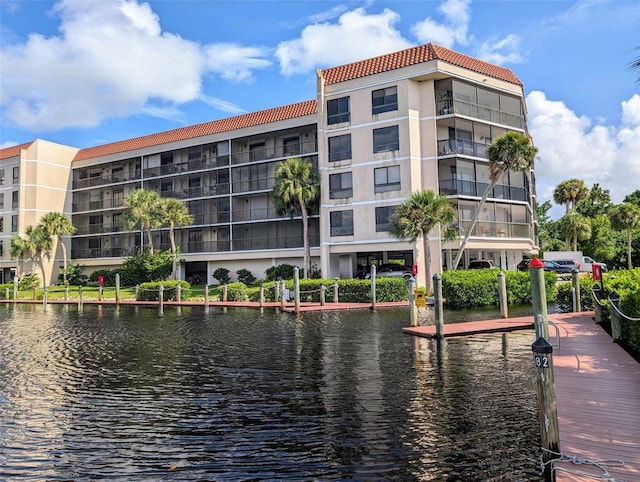 view of dock with a water view