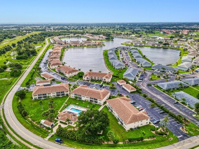 aerial view with a water view