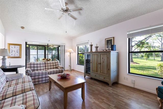 living room featuring wood-type flooring and plenty of natural light