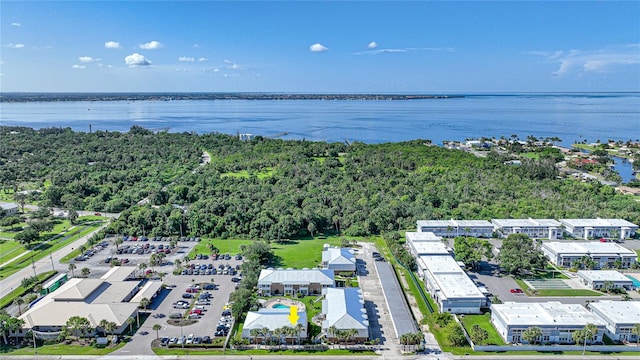 aerial view featuring a water view