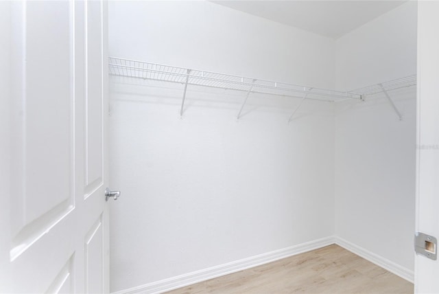 walk in closet with light hardwood / wood-style flooring