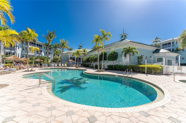 view of swimming pool with a patio area