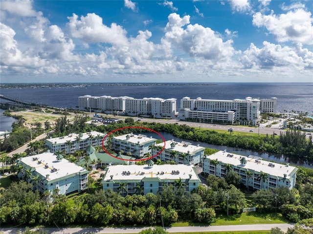 bird's eye view featuring a water view