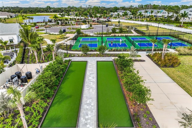 aerial view featuring a water view and a residential view