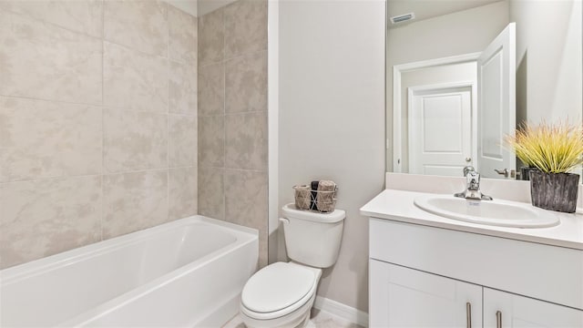 full bathroom with toilet, visible vents, and vanity