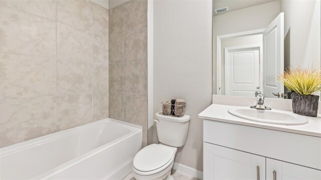 full bathroom with visible vents, vanity, and toilet