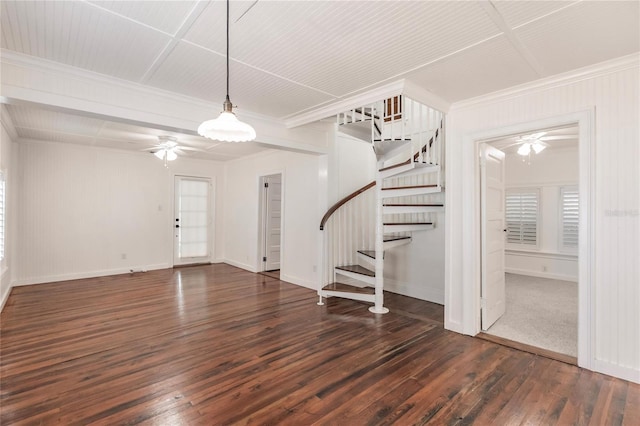 entrance foyer with ceiling fan and wood-type flooring