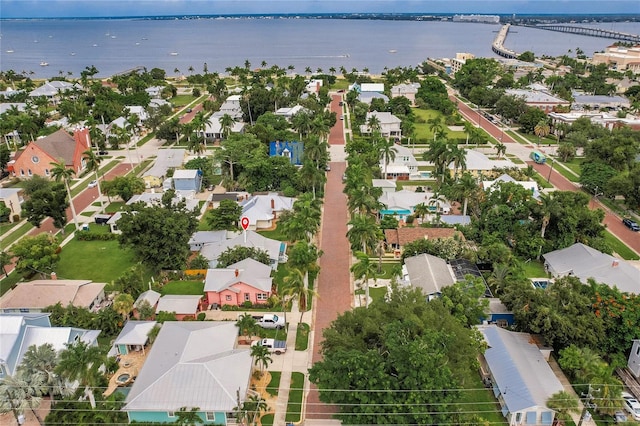 aerial view with a water view