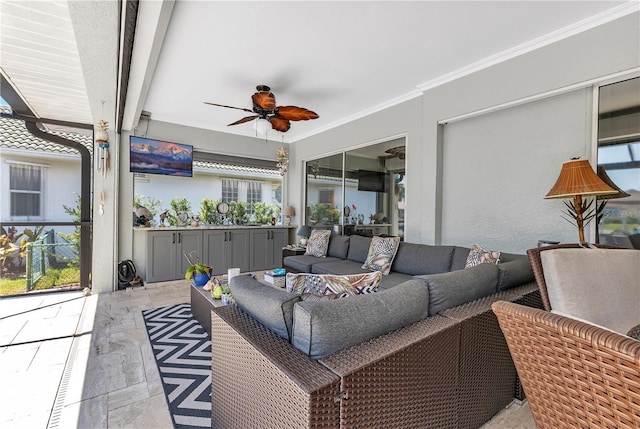 exterior space with ceiling fan