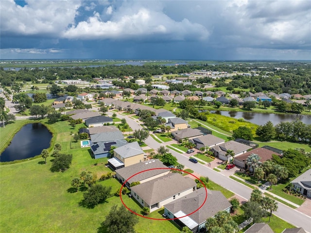 aerial view with a water view