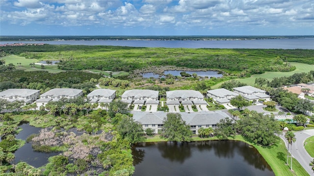 aerial view with a water view