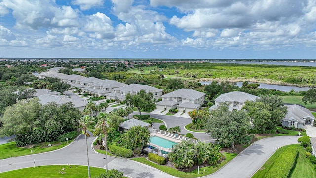 aerial view with a water view