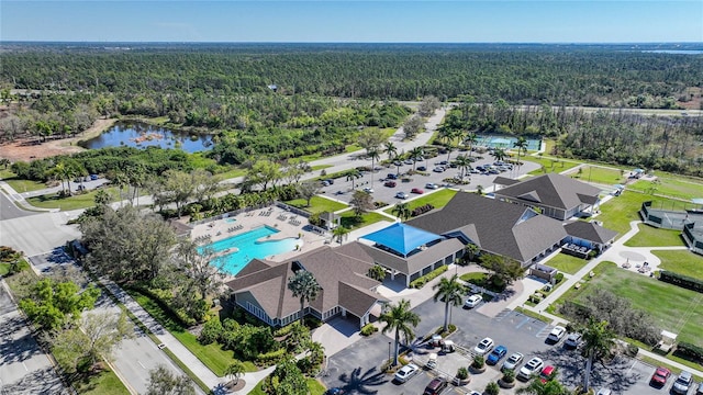 aerial view with a water view