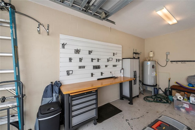 garage featuring water heater