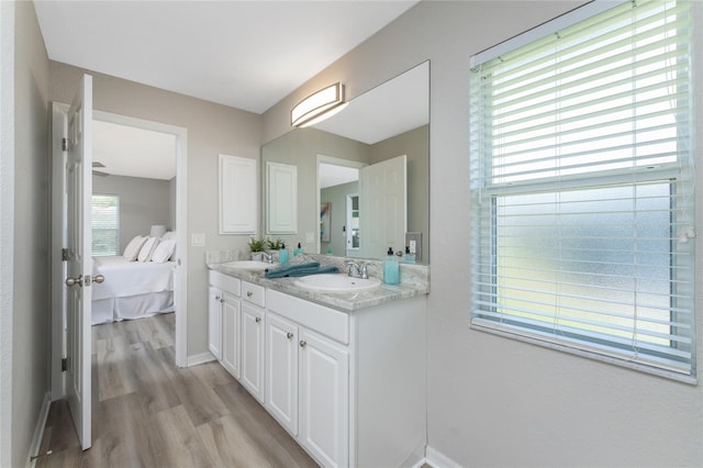 bathroom featuring hardwood / wood-style flooring and vanity