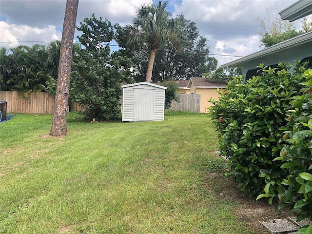 view of yard featuring a shed