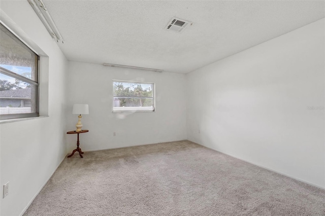 spare room with a textured ceiling and carpet flooring