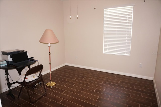 home office featuring dark wood-type flooring