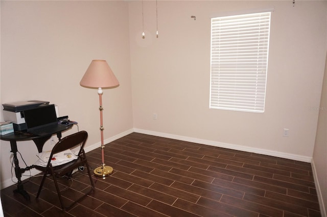 office area with dark hardwood / wood-style floors