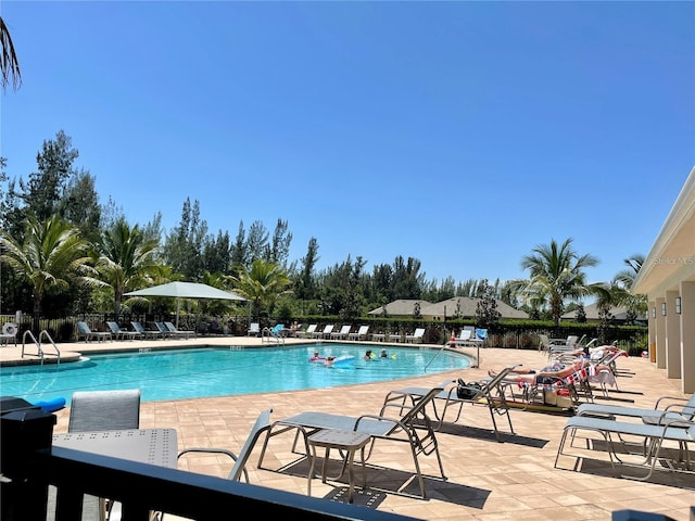 view of swimming pool featuring a patio