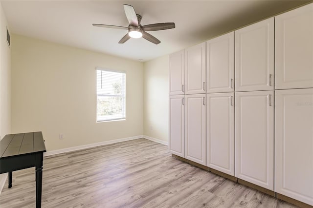 interior space featuring ceiling fan and light hardwood / wood-style floors