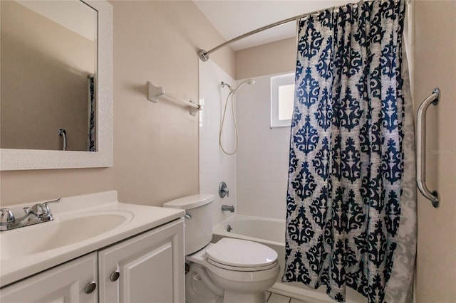 full bathroom featuring toilet, vanity, shower / bath combo, and tile patterned floors