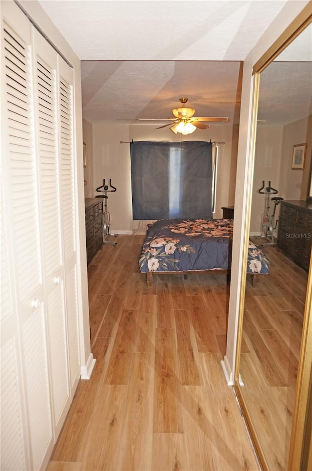 interior space featuring ceiling fan and light hardwood / wood-style flooring