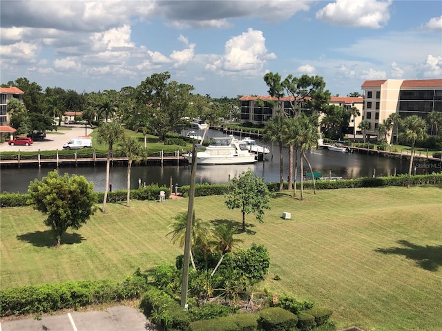 view of yard with a water view