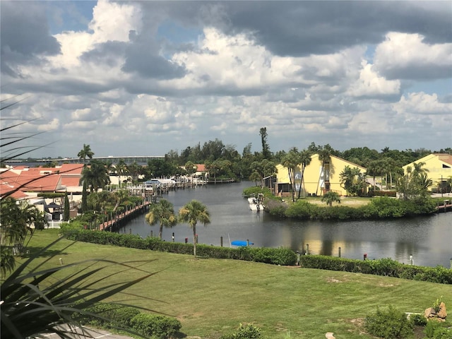 water view featuring a dock