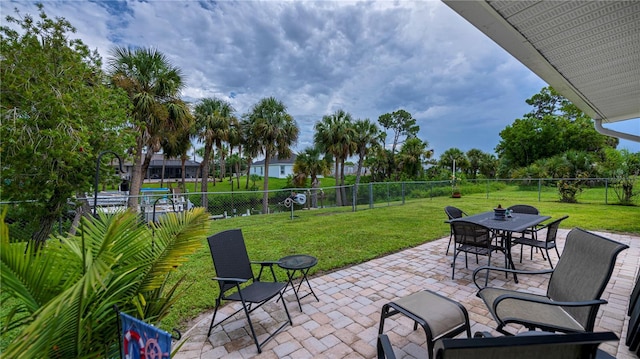 view of patio with outdoor dining area and a fenced backyard