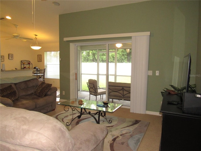 living room with ceiling fan