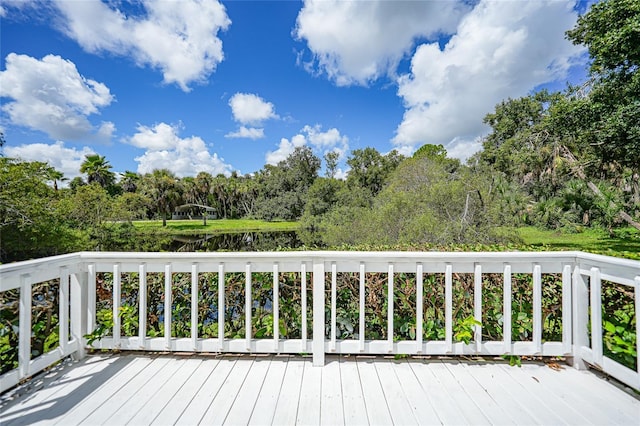 wooden deck with a water view