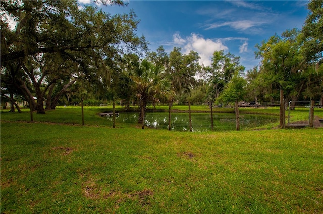 view of yard with a water view