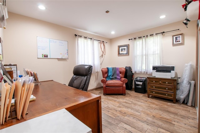 office area featuring recessed lighting and light wood finished floors