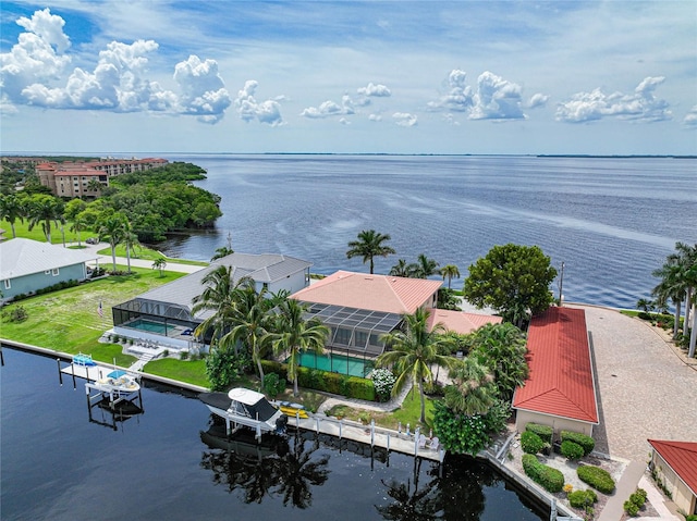 bird's eye view featuring a water view